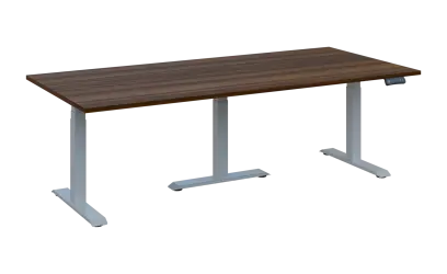 FLEXIMEET 220-100 výškově nastavitelný stůl, kovová podnož stříbrná, deska 25 mm, široký 2200 mm, ořech královský